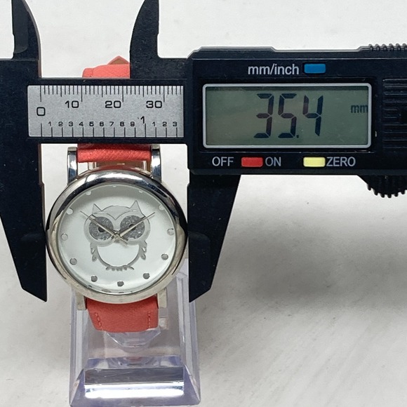 Accutime Owl Watch Women 35mm Silver Tone Coral Faux Leather Glitter New Battery - Picture 9 of 16